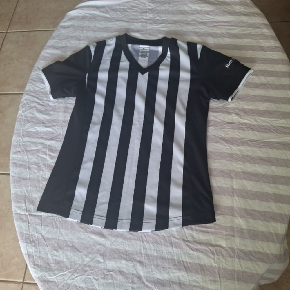Black and White Striped V-Neck Referee Style Jersey